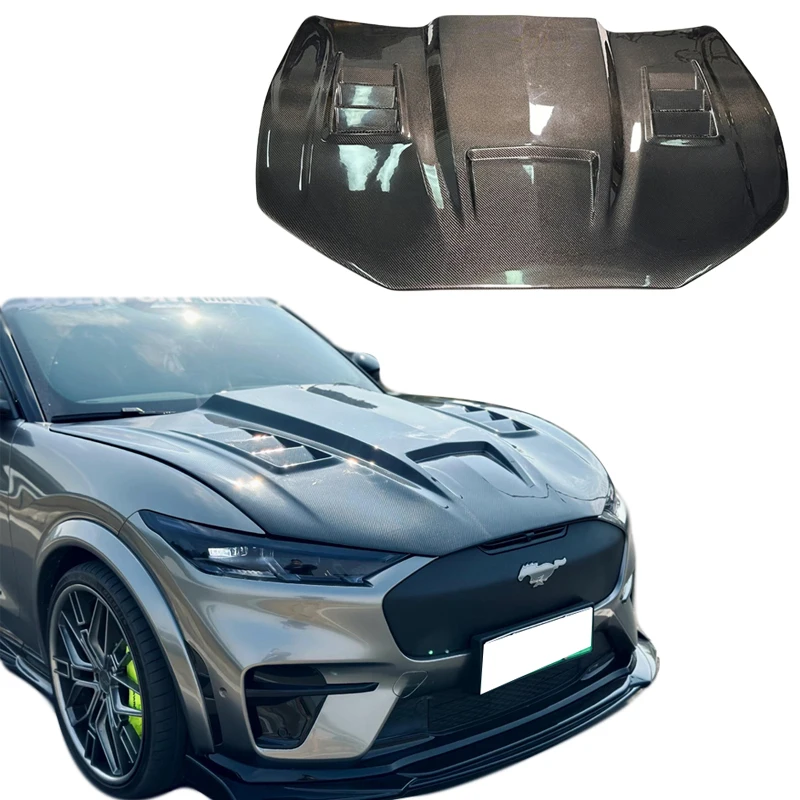 Car Exterior Accessories For Ford Mustang Mach-E GT High Glossy Carbon Fiber Front Engine Cover Front Trunk Hood Bonnet Body Kit