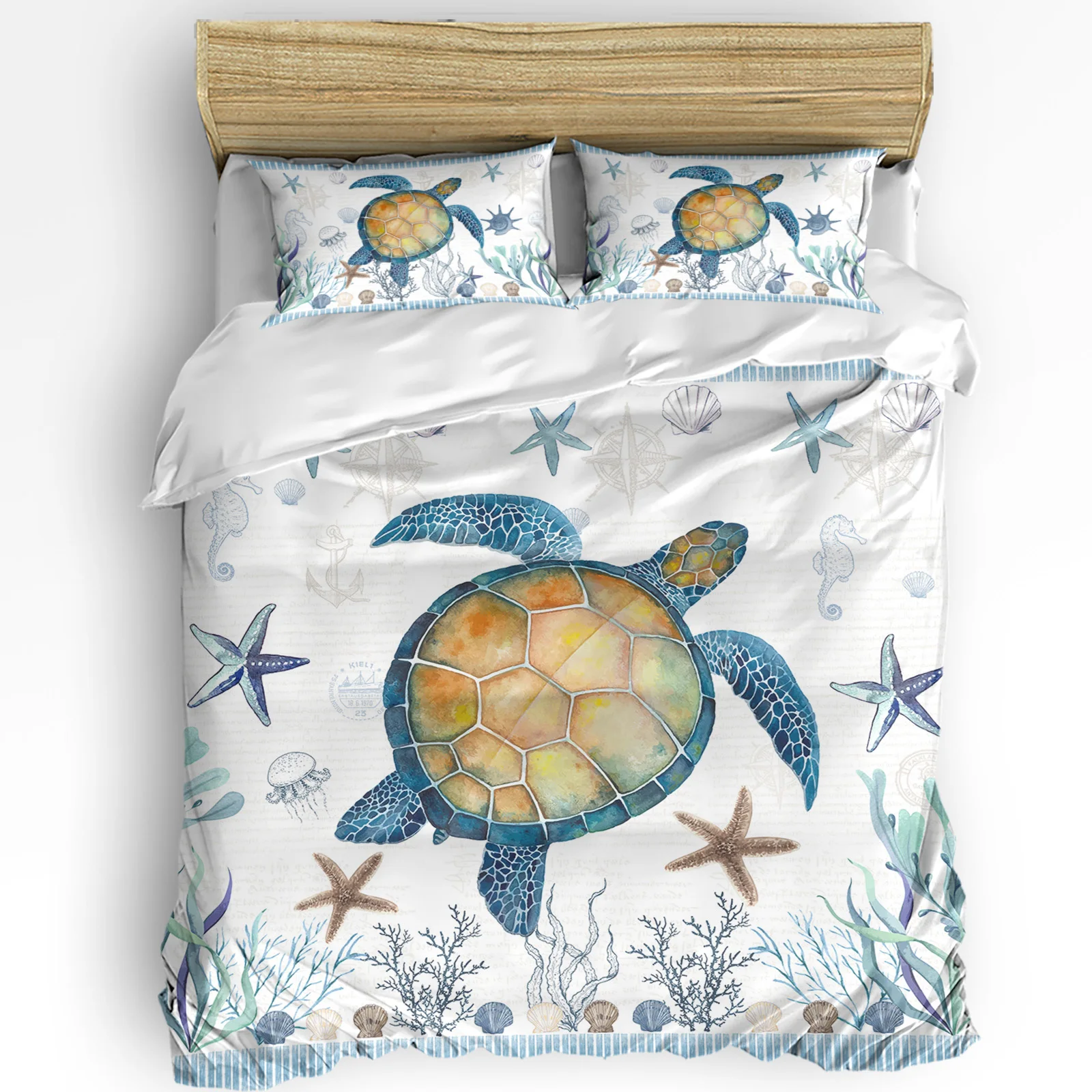 

Sea Turtle Blue Starfish Shell Duvet Cover with Pillow Case Custom 3pcs Bedding Set Quilt Cover Double Bed Home Textile