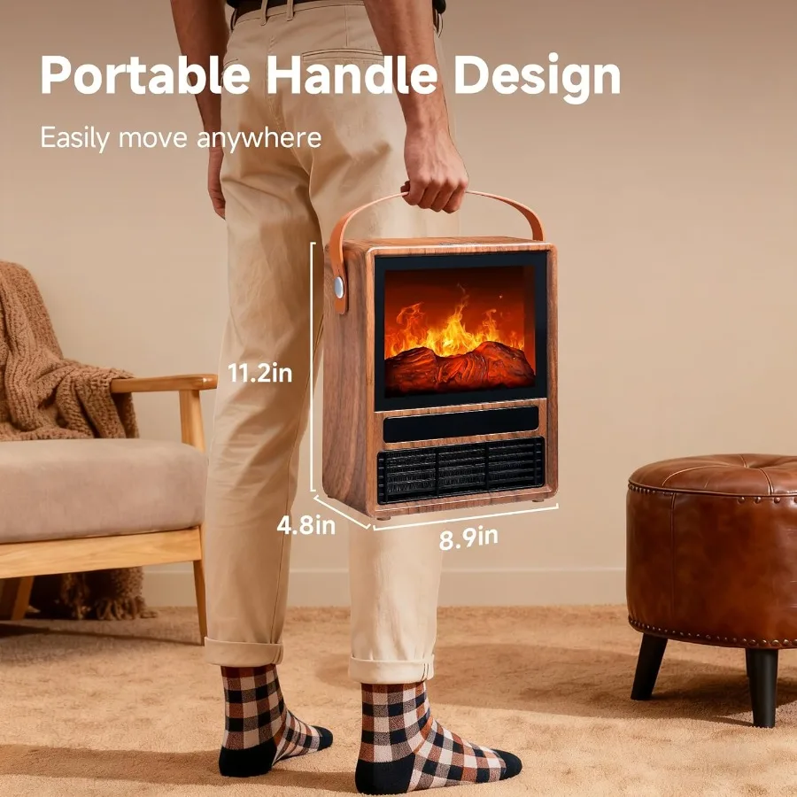 سخان مدفأة كهربائي محمول للاستخدام الداخلي مع تشغيل آمن بتأثير لهب LED ثلاثي الأبعاد يتميز بالحرارة الزائدة وحماية الميل #2