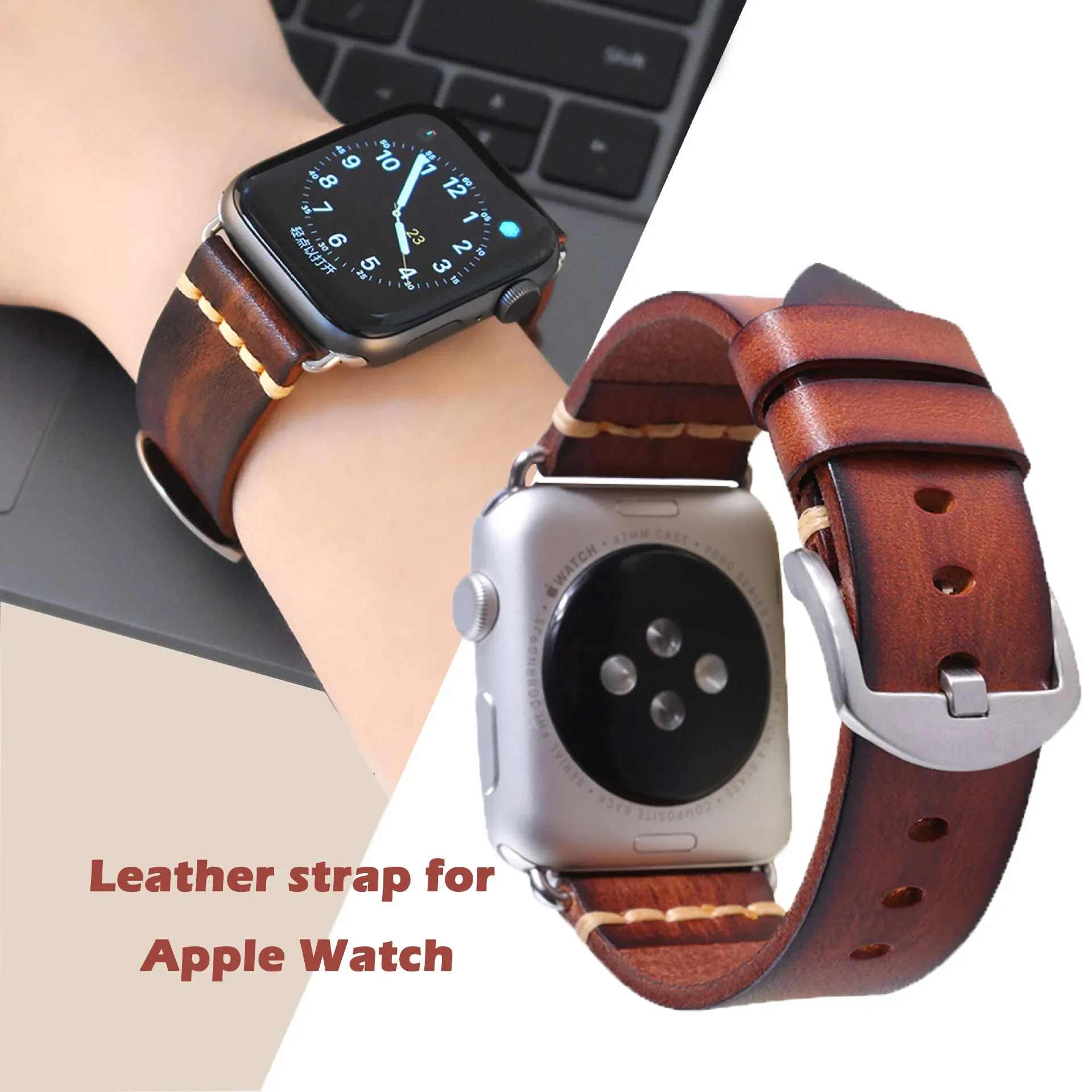 

Handmade vintage top layer real cowhide 49mm watch strap Apple7/8se urtla apple watch accessories iwatch band