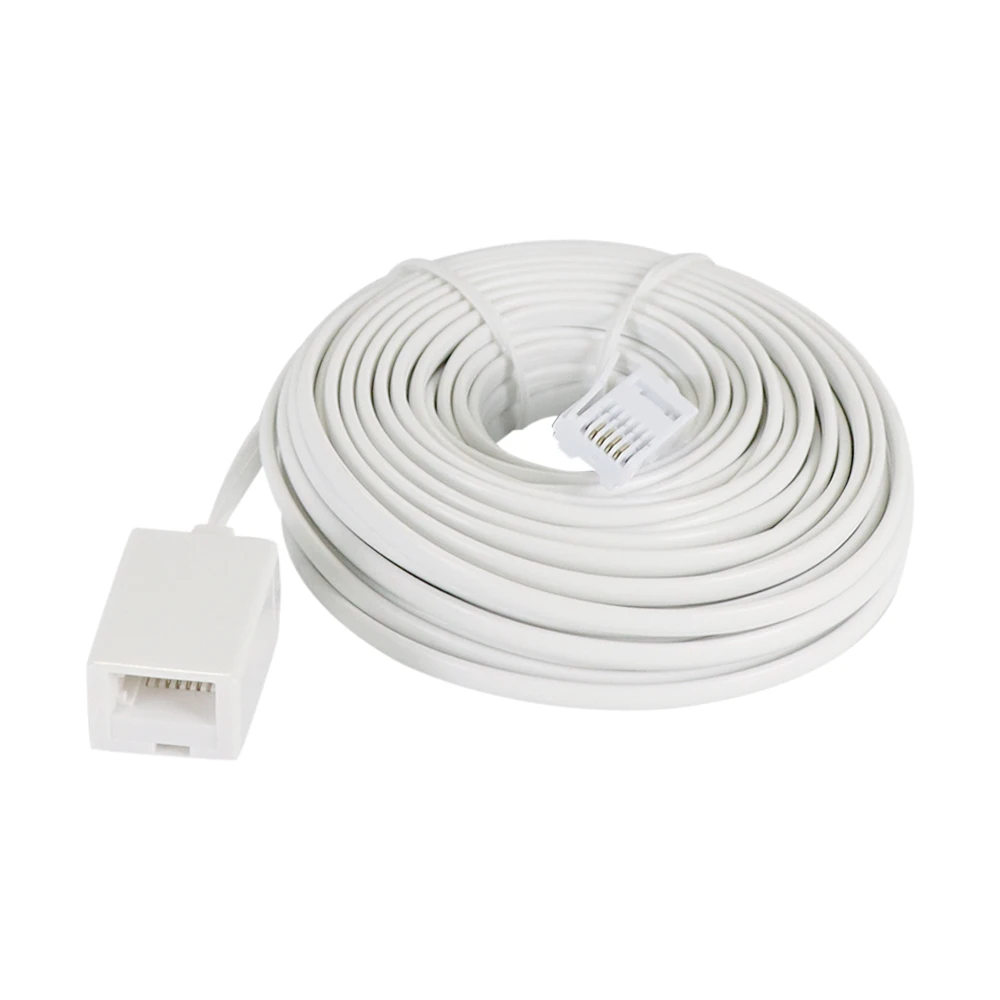 2M 5M 10M 15M 20M 6P4C Modular British Telephone Phone Cables Wire White Extended Cable