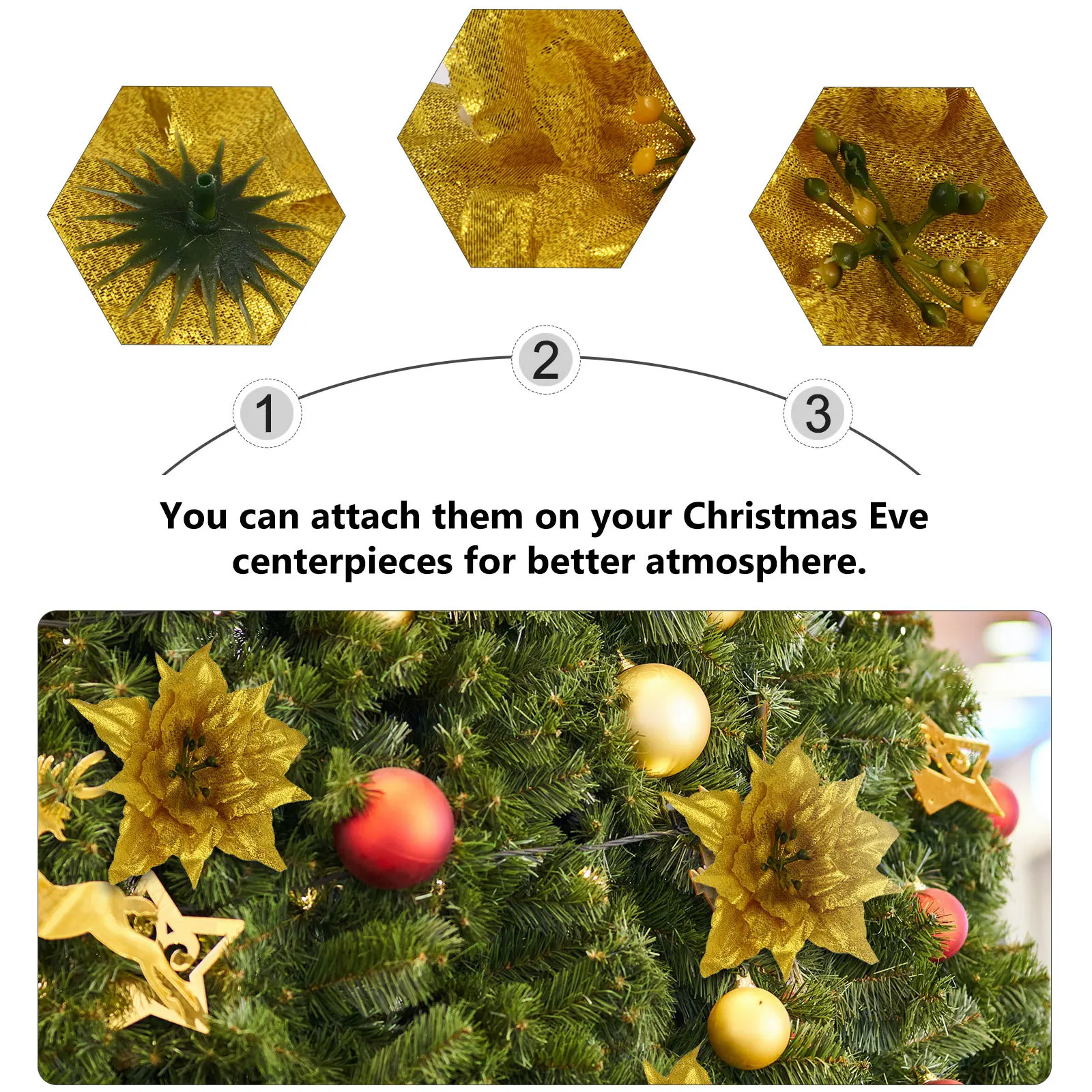 7pcs Artificial Flower Decor Glitter Christmas Flowers For Holiday Party Wedding Decoration Pe Festive Garland Adornment