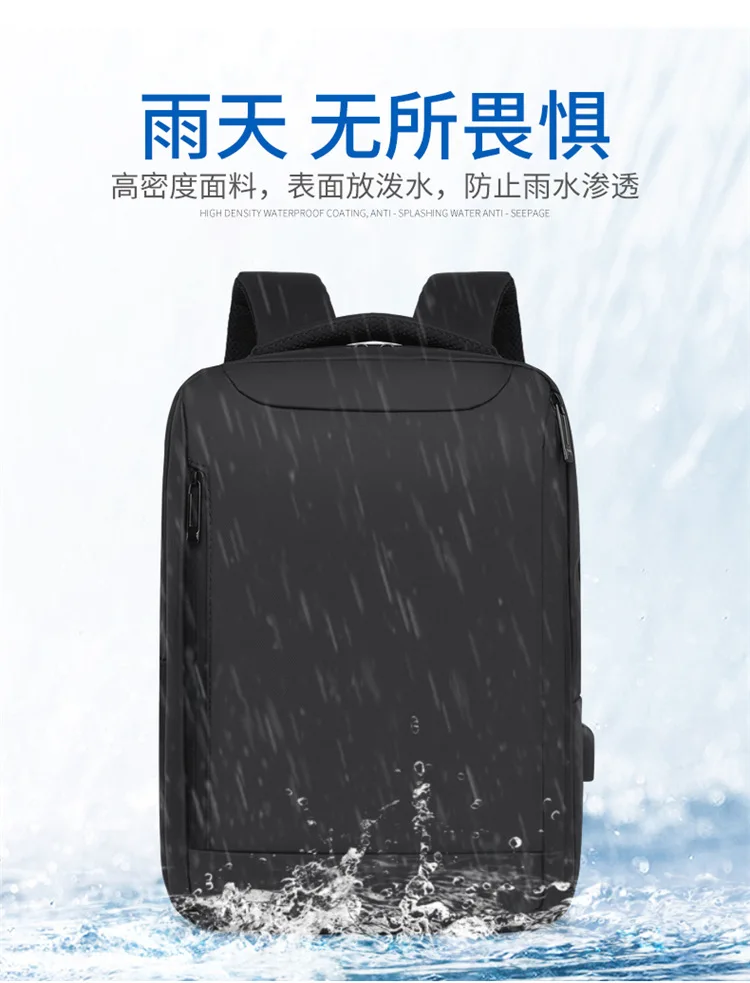 Navy Blue Slim Business Laptop Backpack with Side Zippered Pockets Water Resistant Fabric Suitable for Office Commute Work