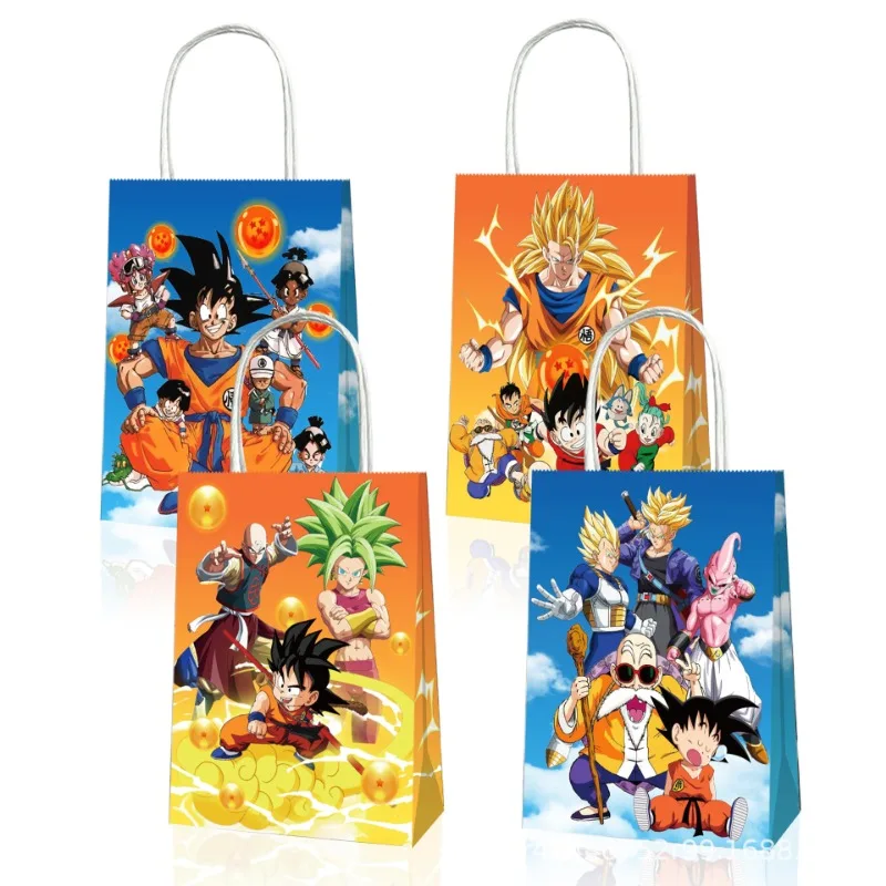 Dragon Ball 12PCS Gift Bags Birthday Party Supplies Pendant Son Goku Kids Anime Party Companion Toys Kraft Paper Handheld Paper