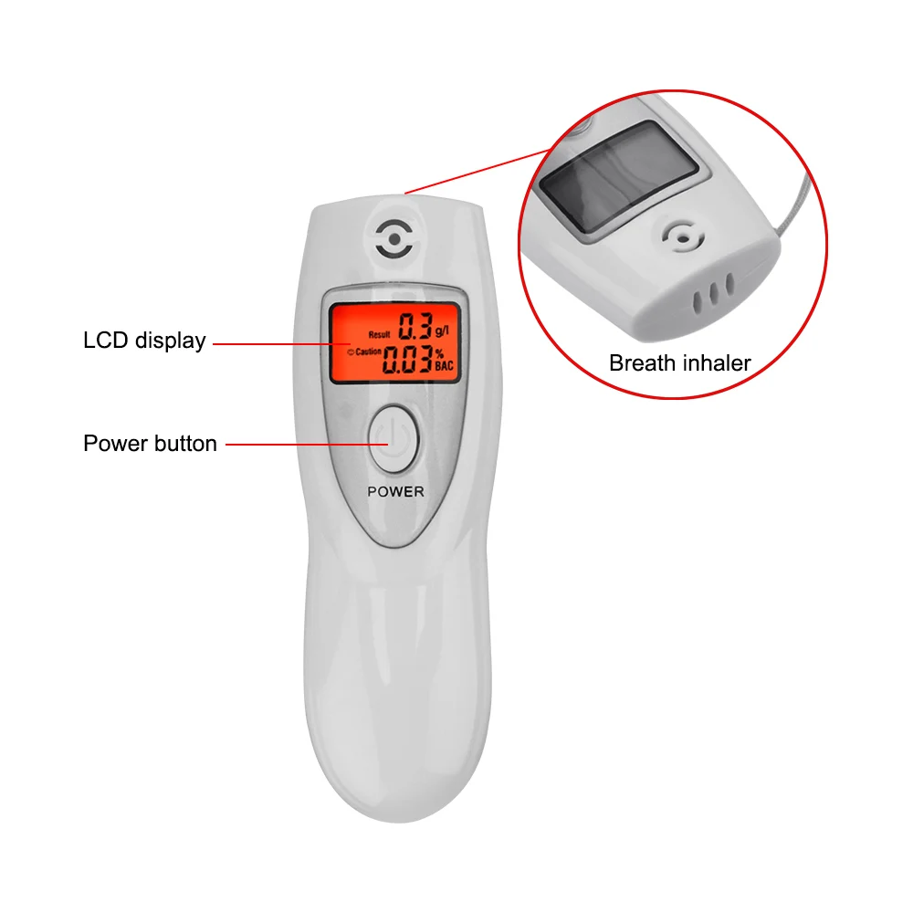 جهاز اختبار شرب الكحوليات الرقمي لشاشة الكحوليات LCD لسلامة السيارة جهاز استنشاق الكحوليات محلل كاشف الكحول الرقمي المحمول باليد