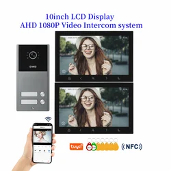 Tuya WiFi 10 inch Monitors 2/3/4 Apartment/Family Video Door Phone Intercom System IR Doorbell Waterproof Camera Access Control
