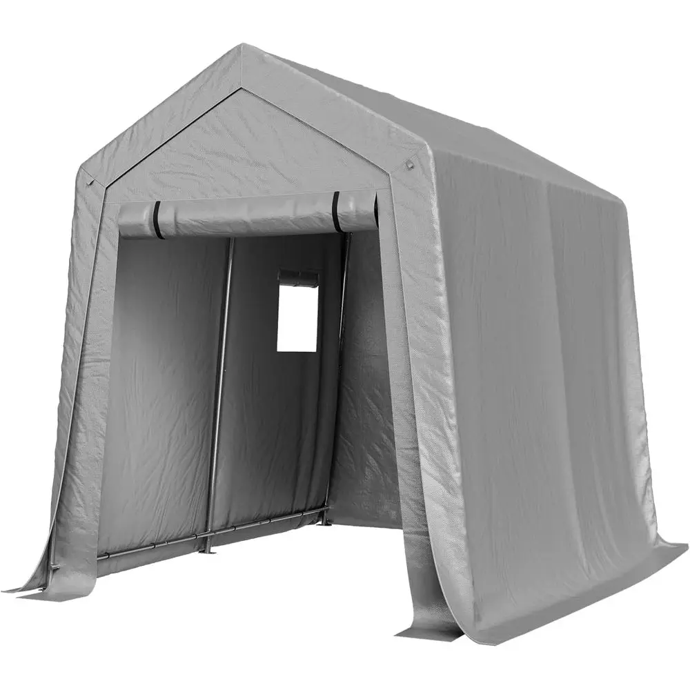 Outdoor Storage Shed Tent with Roll-up Door and Window, Waterproof for Carports, Motorcycles, Generators, Bikes (Gray)