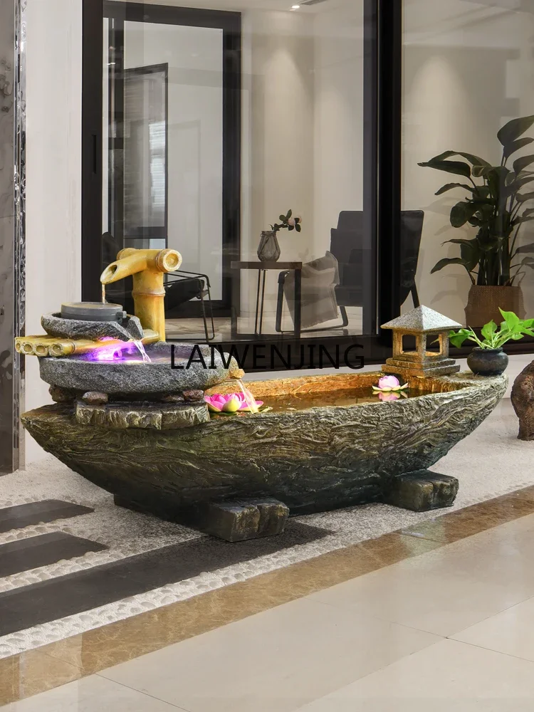 HLZ boat type flowing water ornament stone grinding lucky water feature courtyard floor fish pond rockery decoration