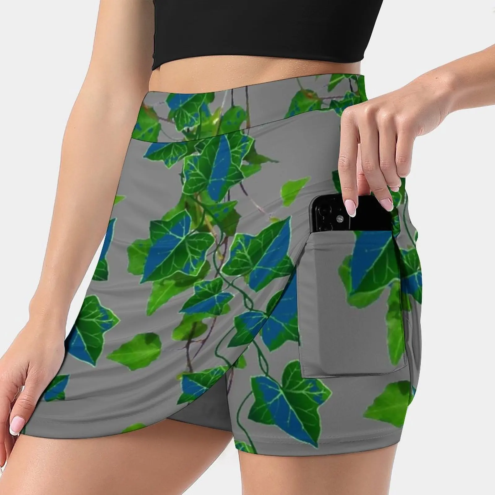 Garden Art Blue-Green Trailing Ivy House Plants Women's skirt Sport Skort Skirt With Pocket Fashion Korean Style Skirt 4Xl