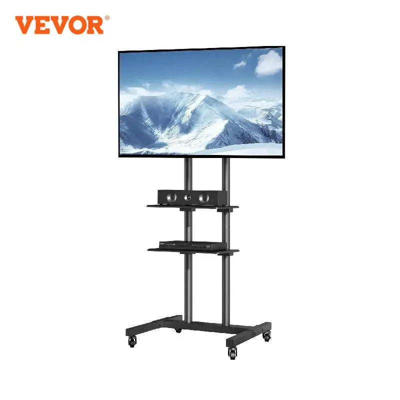 

VEVOR Mobile TV Stand Height Adjustable TV Stand with Wheels Double Tray for Audio-Visual Devices Rolling TV Stand for Bedroom