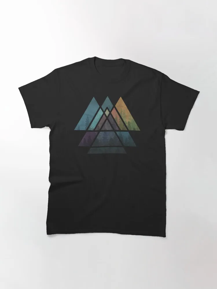 Sacred Geometric Triangles - Colorful Grunge Misty Forest Classic T-Shirt 100% Cotton Streetwear High Quality