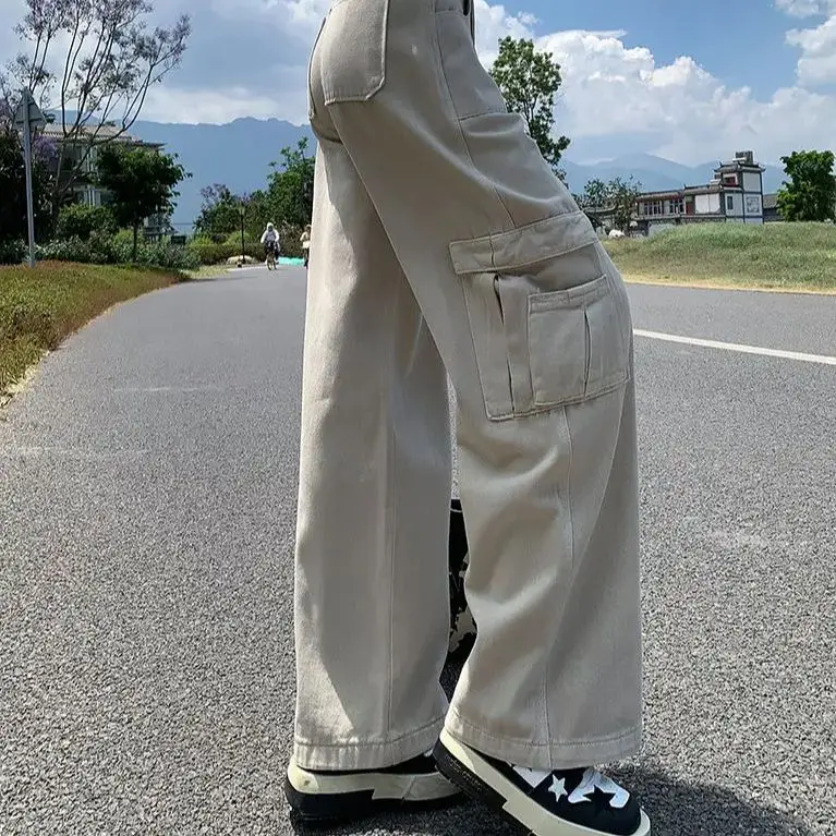 Fashionable Loose Wide-Leg Work Pants Multi-Pocket Design New Summer Slim Straight Trousers Draped Floor Jeans