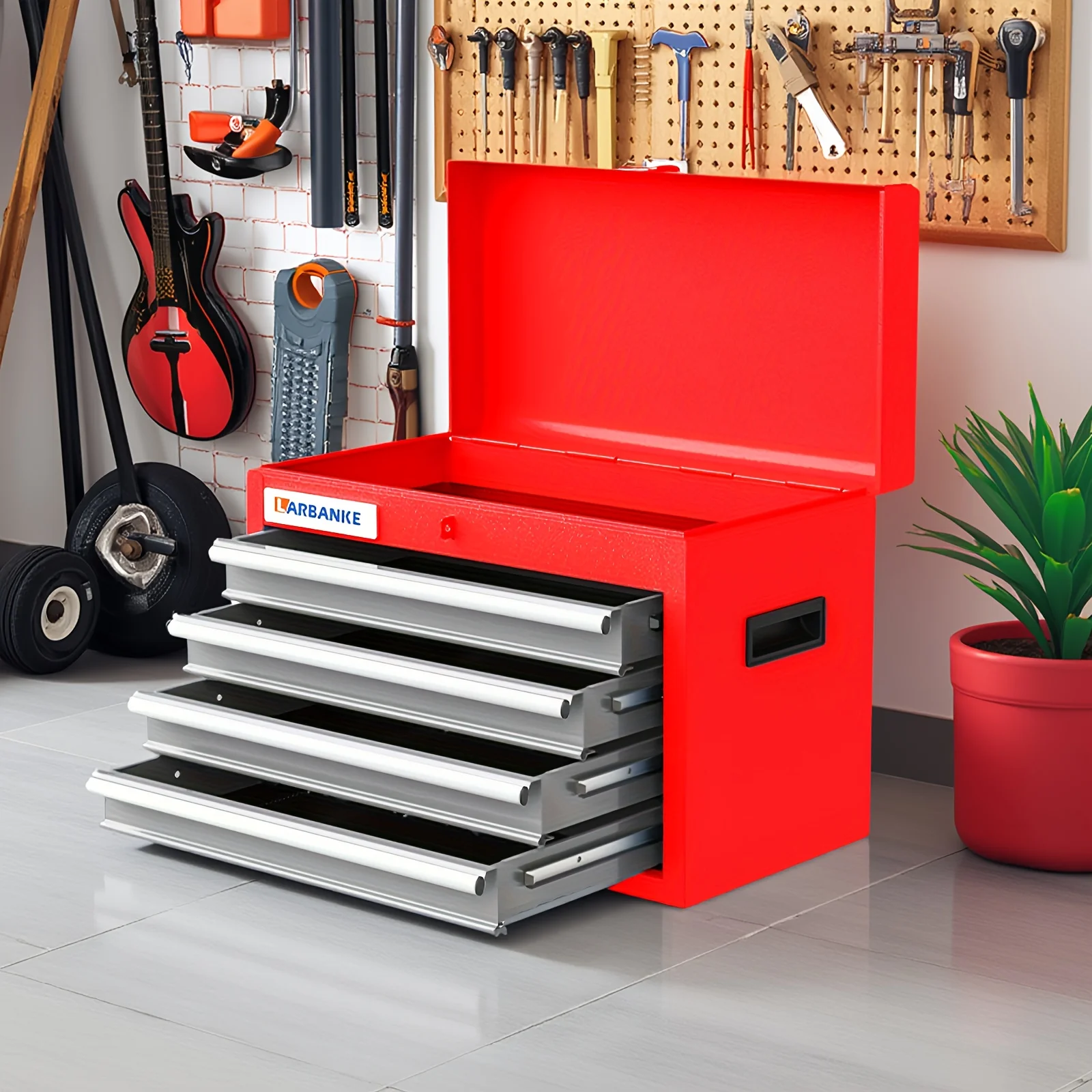 

4 Drawers Rolling Tool Chest, Toolbox, 4-Drawer Tool Box with Openable Top, Toolbox for Garages, Warehouses, Repair Stores And Homes