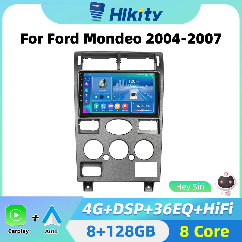 Hikity 2 din Android Car Radio For Ford Mondeo 3 2000-2007 Carplay Auto Stereo Multimedia Player Auto Android Navigation GPS