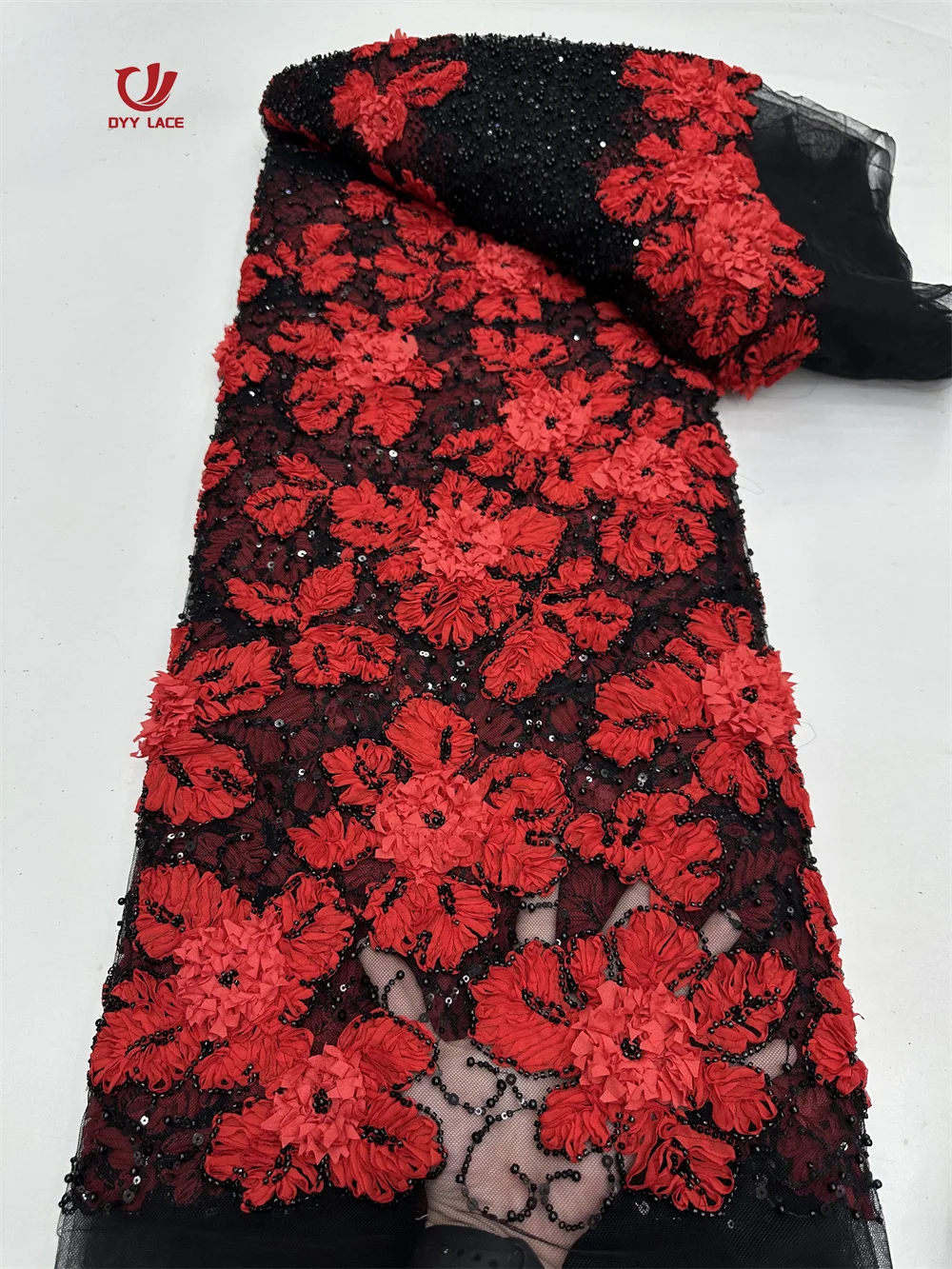 

Luxury African 3D Flower Lace Fabric 2025 High Quality Embroidered Nigerian Net Lace Fabrics Sequins for Women Party Dress