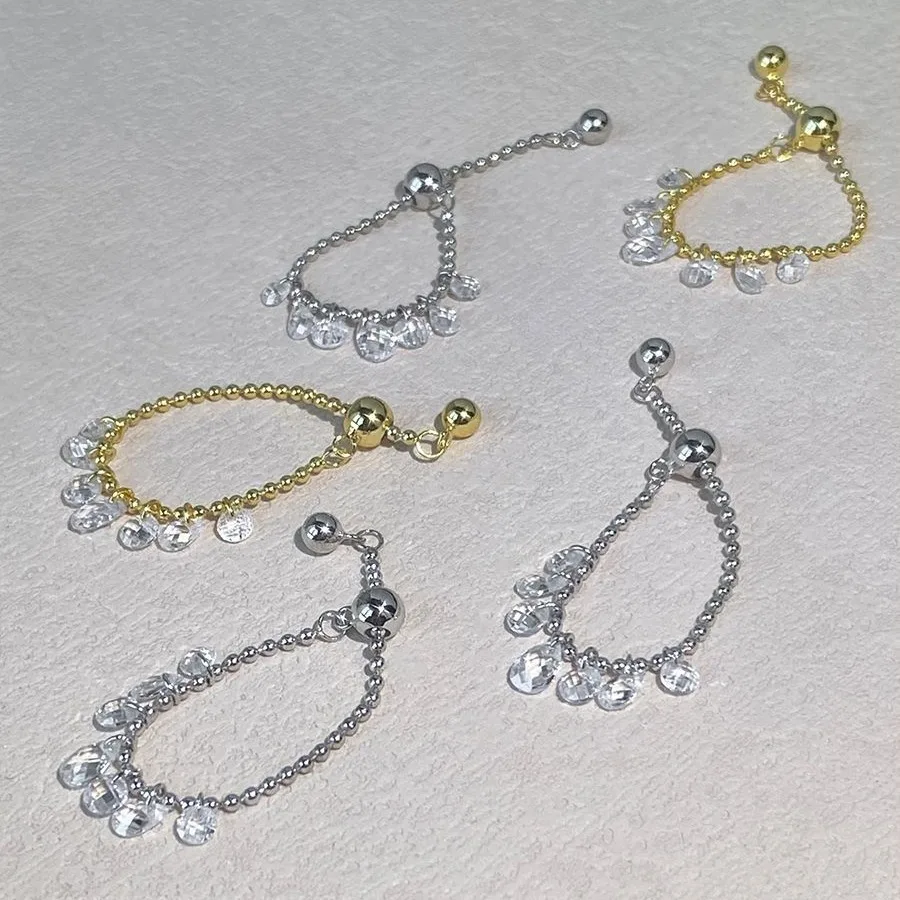Newly Arrived Jewelry Silver Color Chain Embellished Multi-color Drop Glue Zircon Bead Chain Ring Women High End Bead Chain Ring