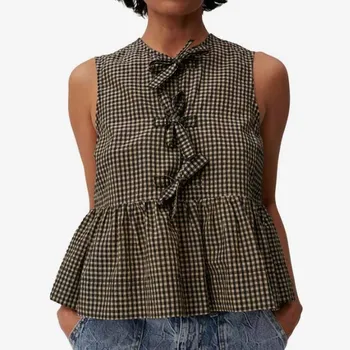 レディースレースアップタンクトップ,ノースリーブTシャツ,フリル裾,バギードールベスト,素敵な夏,ショートトップ