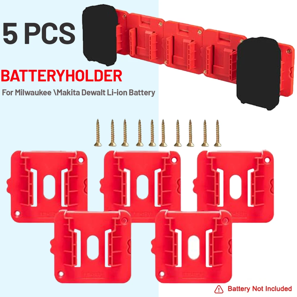 

Держатель для 5 аккумуляторов 18В (Dewalt/Makita/Milwaukee) – крепление для док-станции, подходит для рабочей тележки, полки, ящика для инструментов