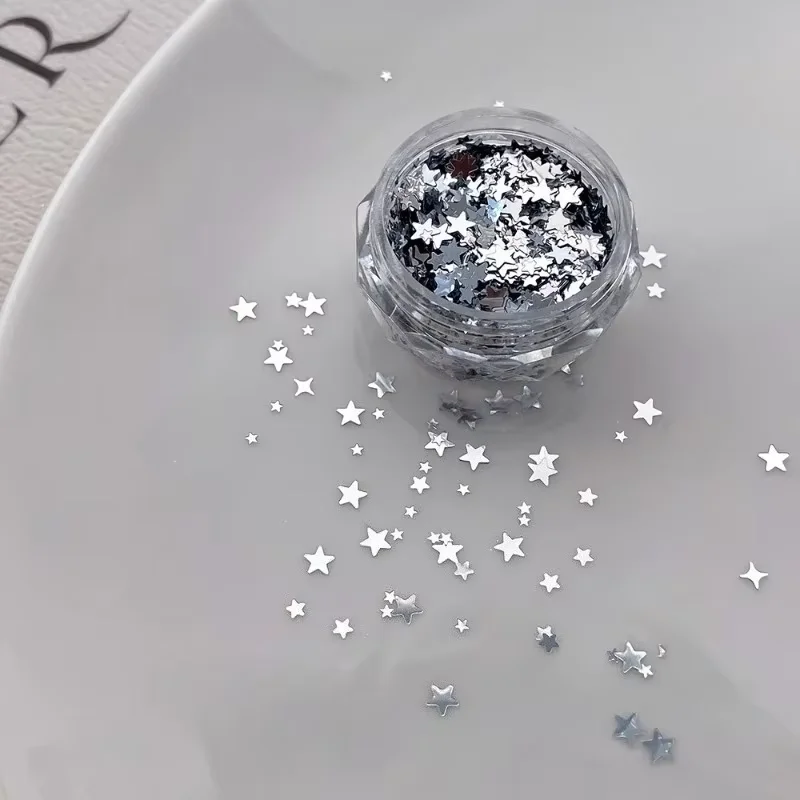 1 Box 3D Mini Nail Art Charms Stern-Paillettenflocken Silberglänzende Accessoires für Maniküre – Detail 6