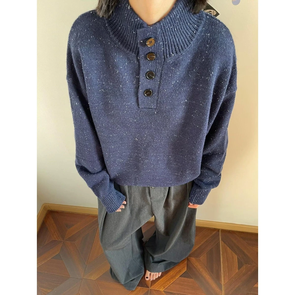 

Мужской вязаный кардиган на осень-зиму, цвет чисто синий, на пуговицах, повседневный, удобный, в американском ретро-стиле, верхняя одежда