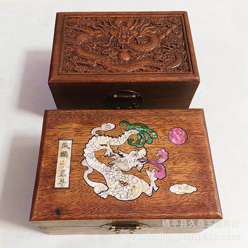 jewelry , antique collection with carved and painted designs, solid wood box for home use