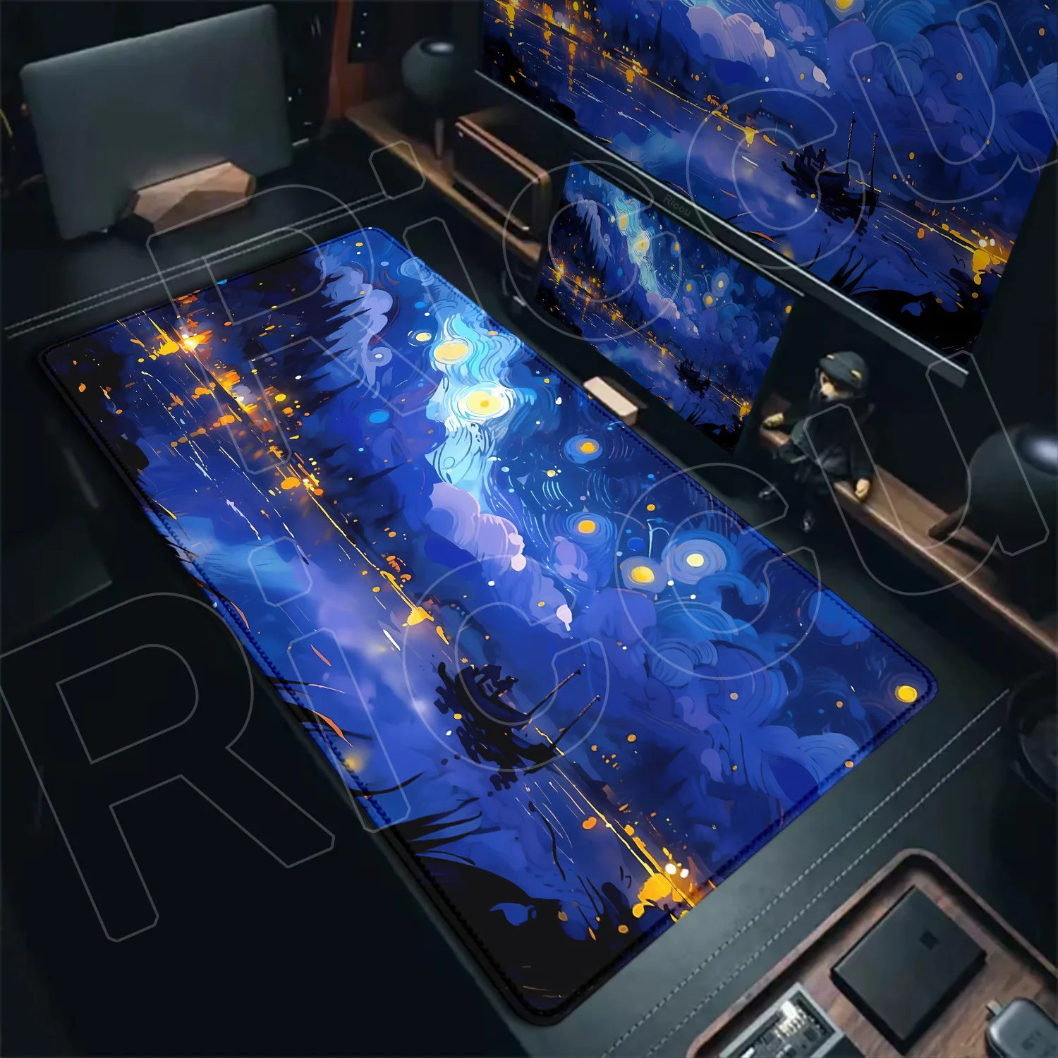 HD print Large Starry Night Vincent van Gogh Mouse Pad Gaming Mouse mat Non-Slip Rubber Base Artistic Desk Mat for Gamers office