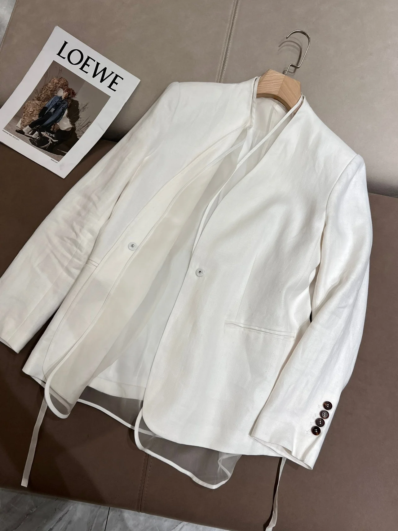 Women\'s Blazer Pants Sets White Blazer Linen Jacket Coat Suit High Waist Wide Leg Trousers Female Clothing 2 Piece Set