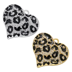 ZHUKOU Gold color Leopard Enamel heart Pendant For Women Handmade Earrings Jewelry Accessories Supplies Wholesale VD1100