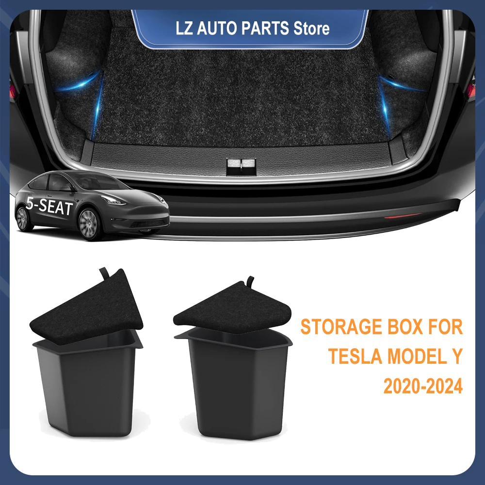 

Боковые контейнеры для хранения багажника для Tesla Model Y-Berlin/Austin 2020-2024, органайзер для грузового отделения, ведро из ТПЭ, коробка и крышки для ковров