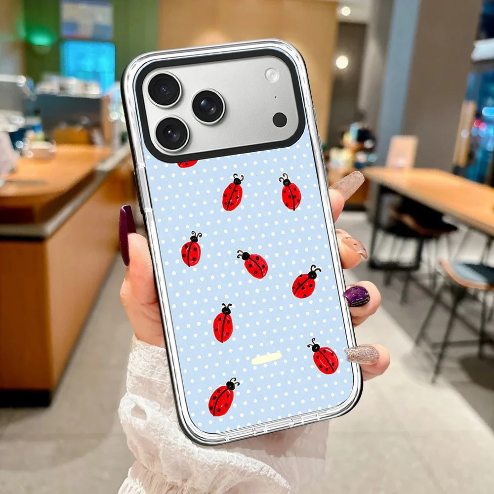 Simple Grid Ladybug White Border Magnetic Phone Case Cover for IPhone 13 14 15 16 17 Pro Max Case for IPhone Air