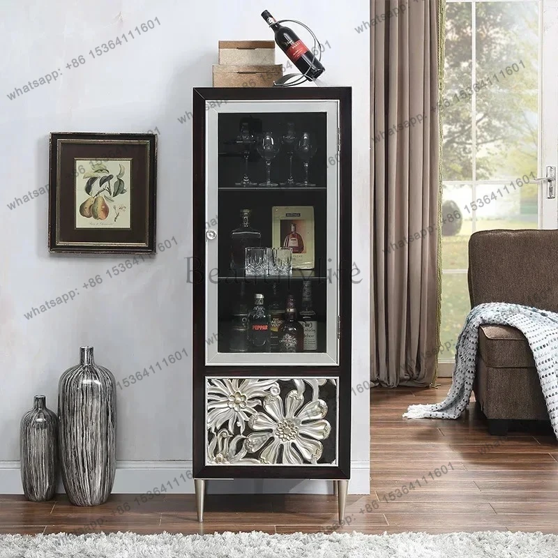 Szafka na wino w stylu lekkiego luksusu yj7, do salonu, przyścienna, szafka boczna do jadalni, szafka na wino z litego drewna.