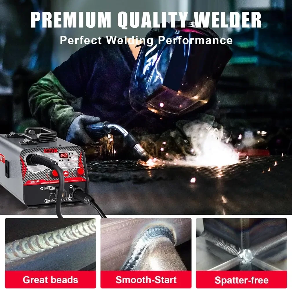 Portable Gasless MIG Welder 140Amp, Flux Core MIG Welder/Stick 2 in 1 Welding Machine 110V with Synergy IGBT Inverter