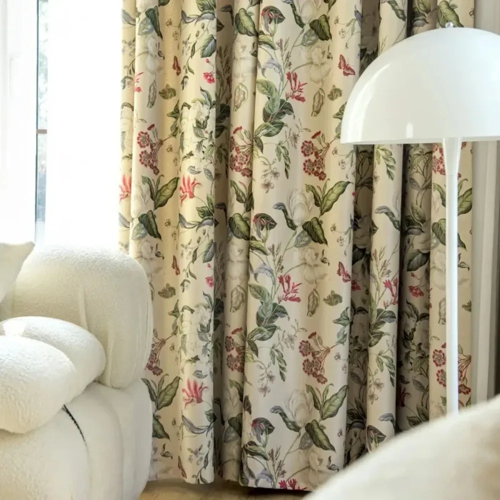 French Style Fresh and Refreshing Curtains for Living Room Bedroom Dining Room Butterfly Love Flower Printed Shading Curtains