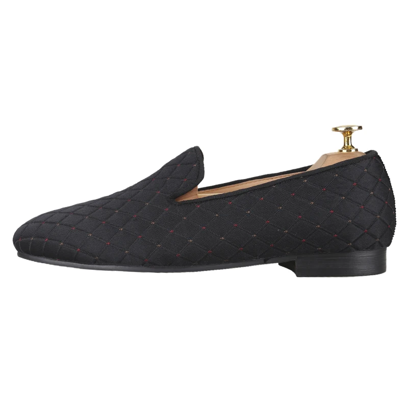 Piergitar 2025 Classic Style Slip-On Loafers For Party Wear Checkered Cotton Fabrics Men's Casual Shoes Leather Insole Plus Size
