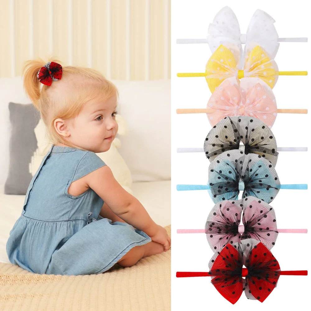 2 قطعة/المجموعة الشيفون الشريط القوس شريط مطاطي هيرباند مع مطاطا النايلون عقال موضة دوت بنات الأميرة إكسسوارات الشعر هدايا #2