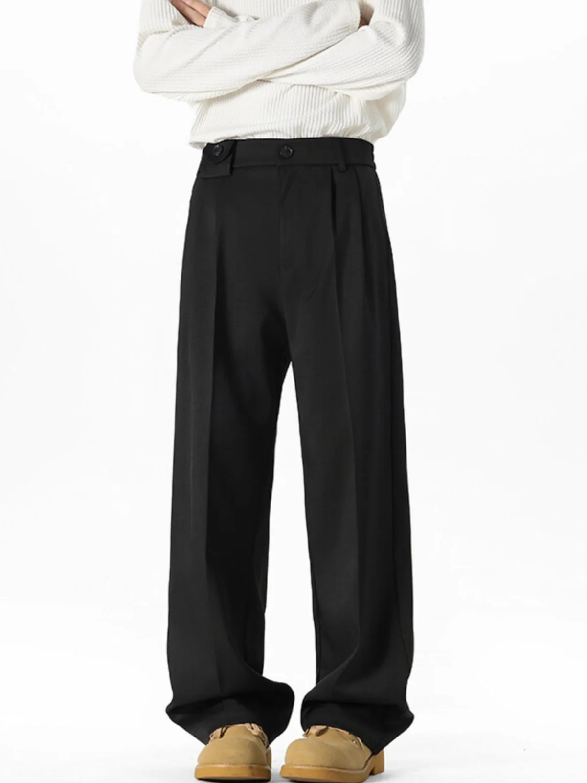 

Мужские повседневные брюки в американском стиле Black American Style Knife West, свободного кроя, с драпировкой, длинные, в крутом стиле