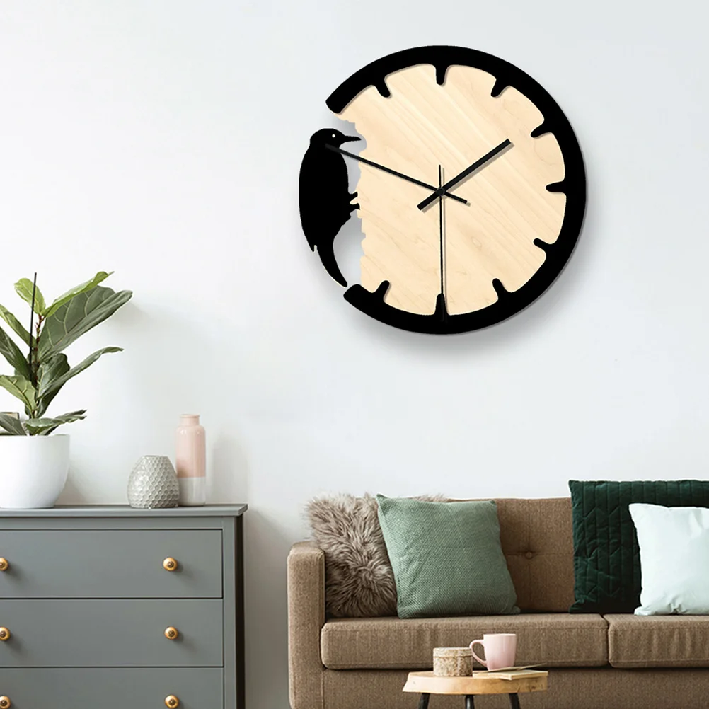 

Shape Wall Art Silent Operated For Home Office Decor Woodpecker Design Round Shape Clock Art Clock