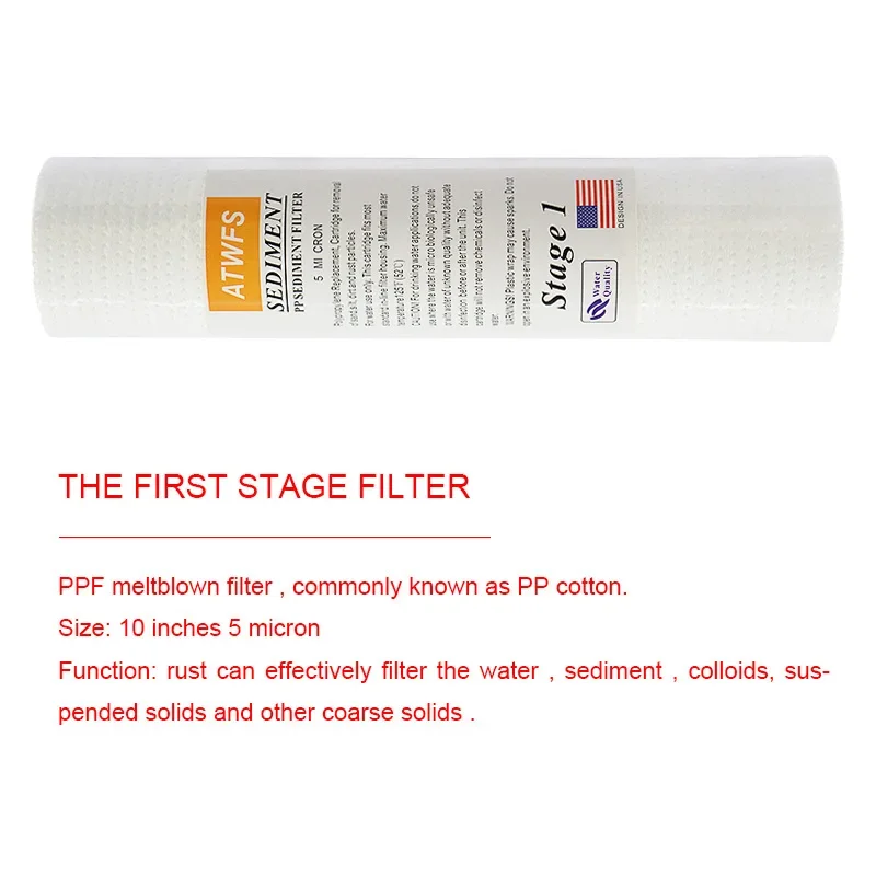 ATWFS 4 Stage Water Filter System Cartridge Purifier 10\'\' Cotton Filiter Activated Carbon Filter T33 for Reverse Osmosis