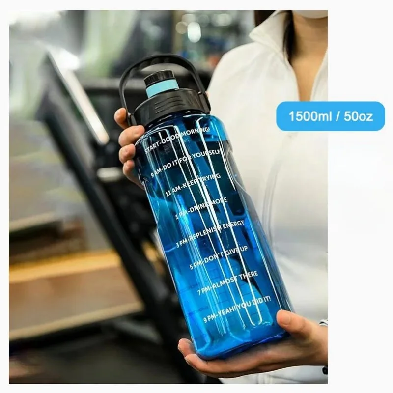 Sports Water Bottle Large Capacity Plastic Cup Leak-proof With Straw And Time Marker For Home Outdoor Sports image 4
