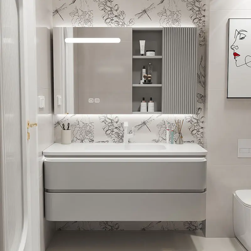 Modern Bathroom Vanity Cabinet with Sink and Mirror Set Waterproof Custom Factory for Hotel Apartment Villa