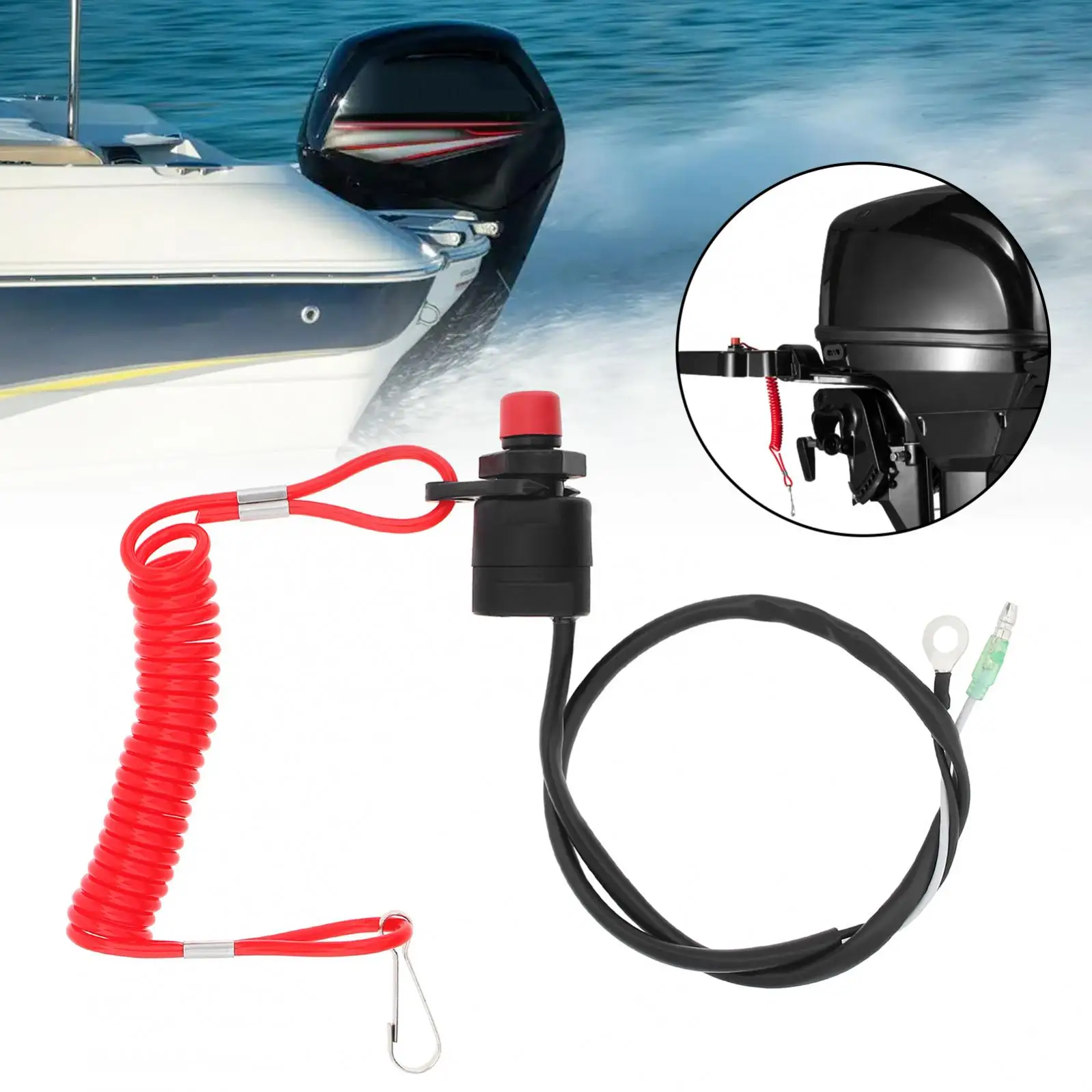 Boat Outboard Engine Lanyard Urgent Stop Switch Fit for Yamaha Honda Tohatsu Watercraft Jet Ski, Motor Exigency Stop Button