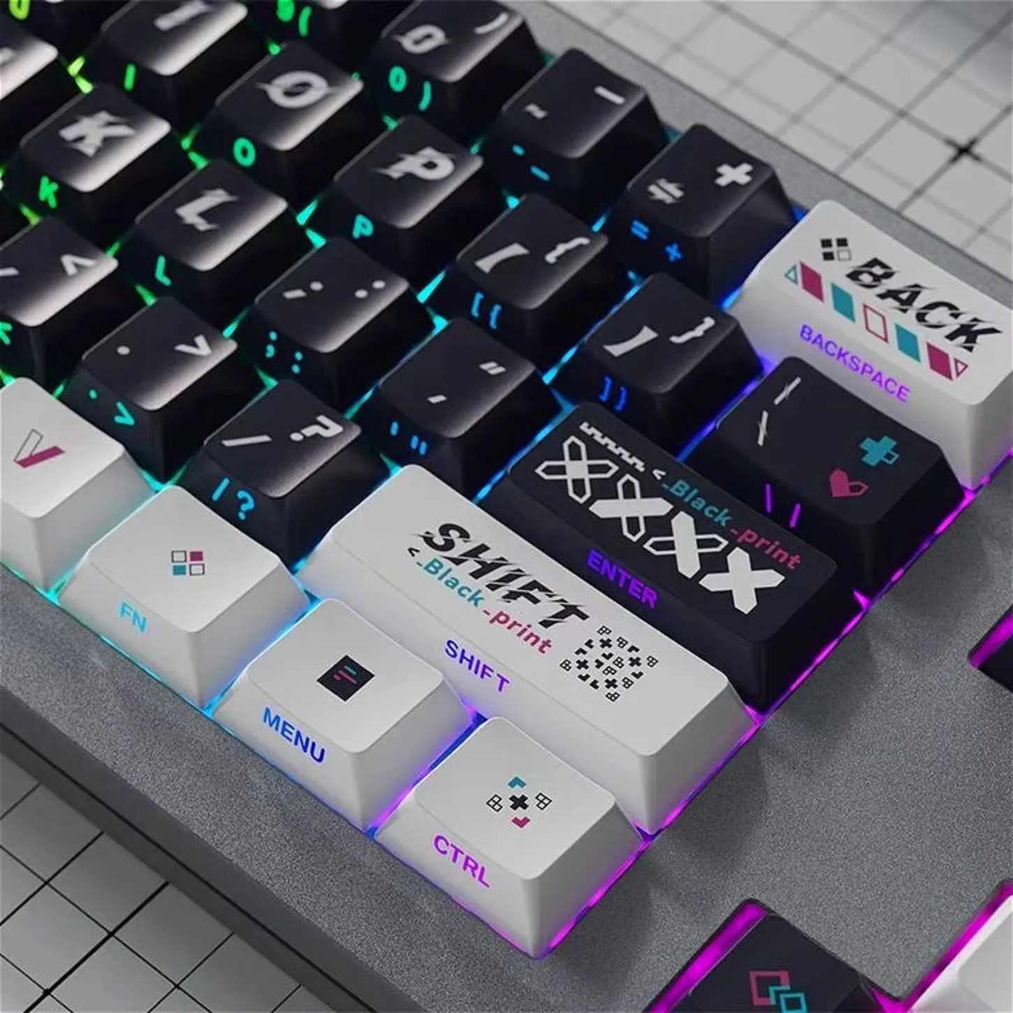 

Black Print Series Keycaps with Side Printed Characters Translucent Keycaps Suitable for Cherry MX Axis Gaming Keyboards Wooting