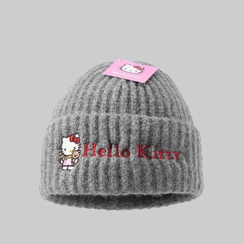 

Sanrio Hello Kitty Knitted Hat Girl Winter Keep Warm Thicken Kawaii Anime Cartoon Fashion Versatile New Style Casual Head Cap