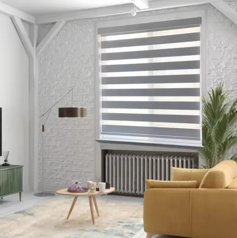Customized Blackout Motorized Control Fabric Zebra Shades Modern Vertical Pattern Anti-UV Durable Window Blinds
