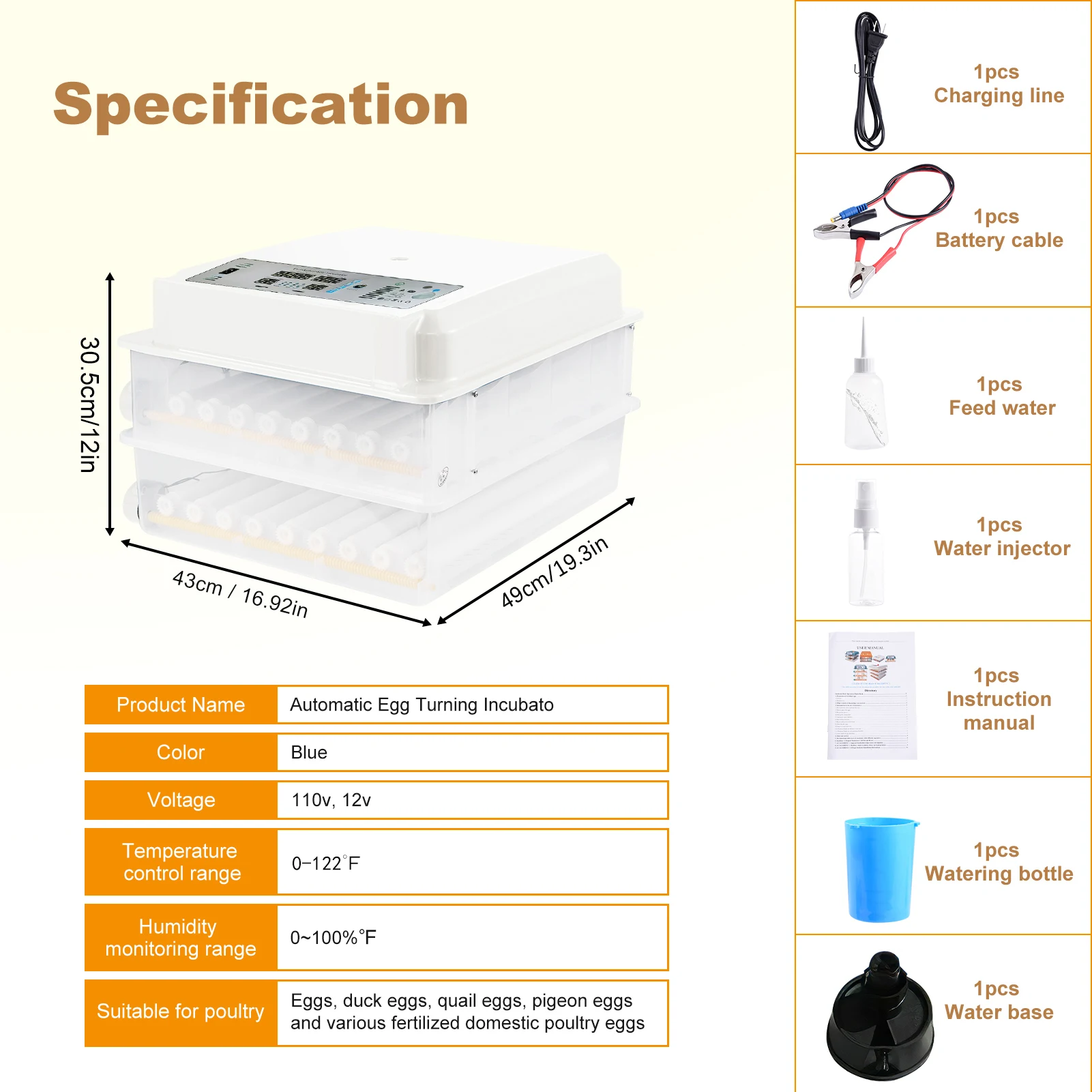 120 Eggs Automatic Egg Incubator Digital Intelligent Poultry Hatcher with Temperature Humidity Control Display Auto Egg Turning Hatching Machine for Chicken Duck Quail Pigeon Goose Eggs Farm Home Use