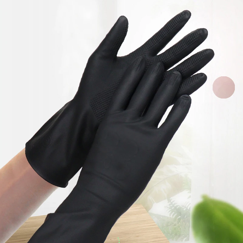 Guantes negros de limpieza de látex, guantes para teñir el cabello, cocina, cocina, jardín, guantes de limpieza, goma resistente al agua