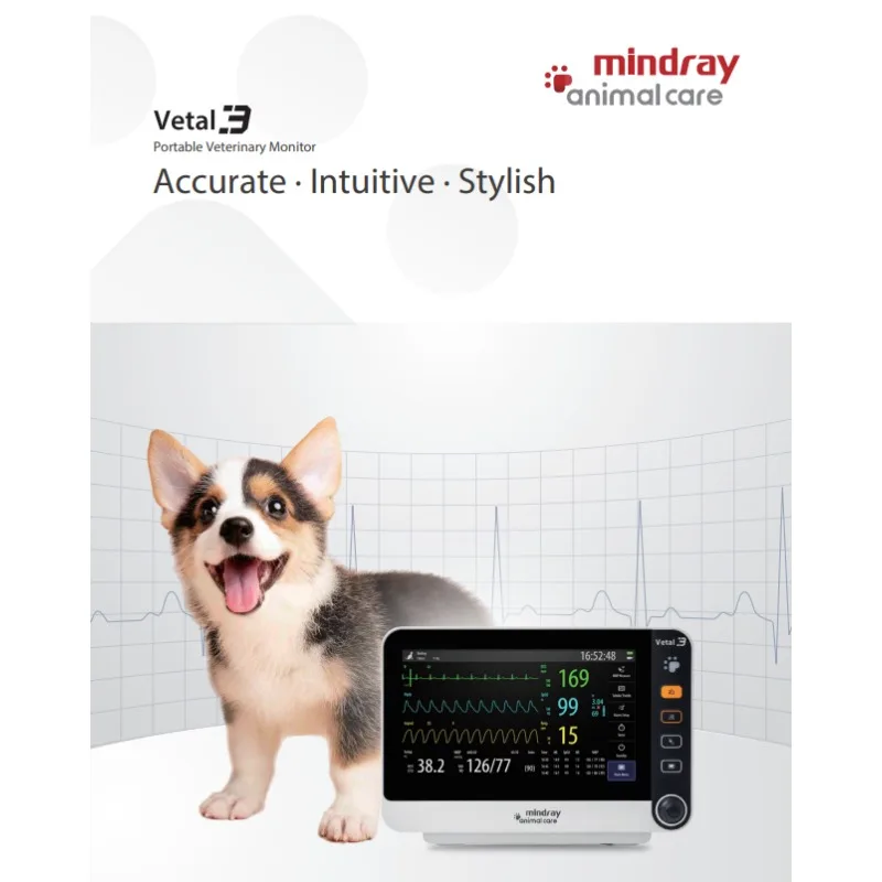 2026 Portable Veterinary Monitor Vetal 3 Monitor  ECG SpO2  NIBP  PR  RR and Temperature  Multi-parameter Monitor Animal Use
