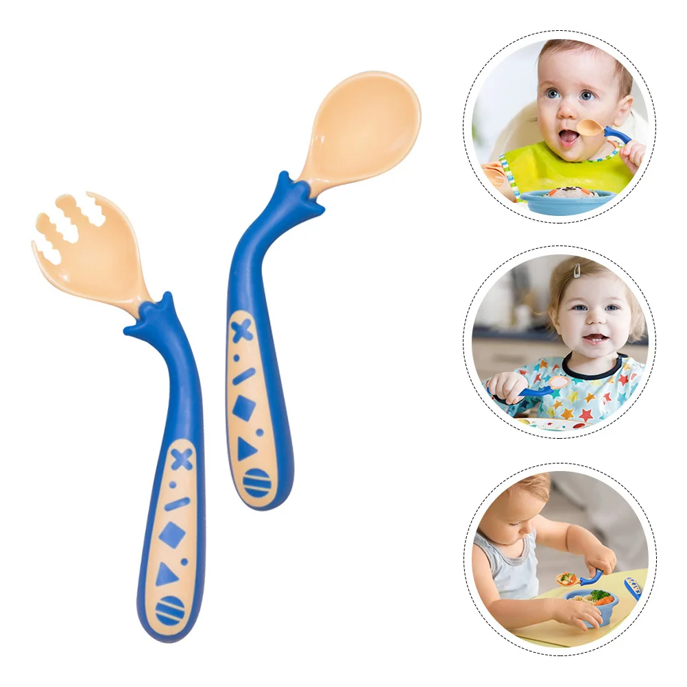 

1Set Baby Utensils Spoon Fork Set Bendable Training Tableware Feeding Fork Spoon Set Baby Utensils