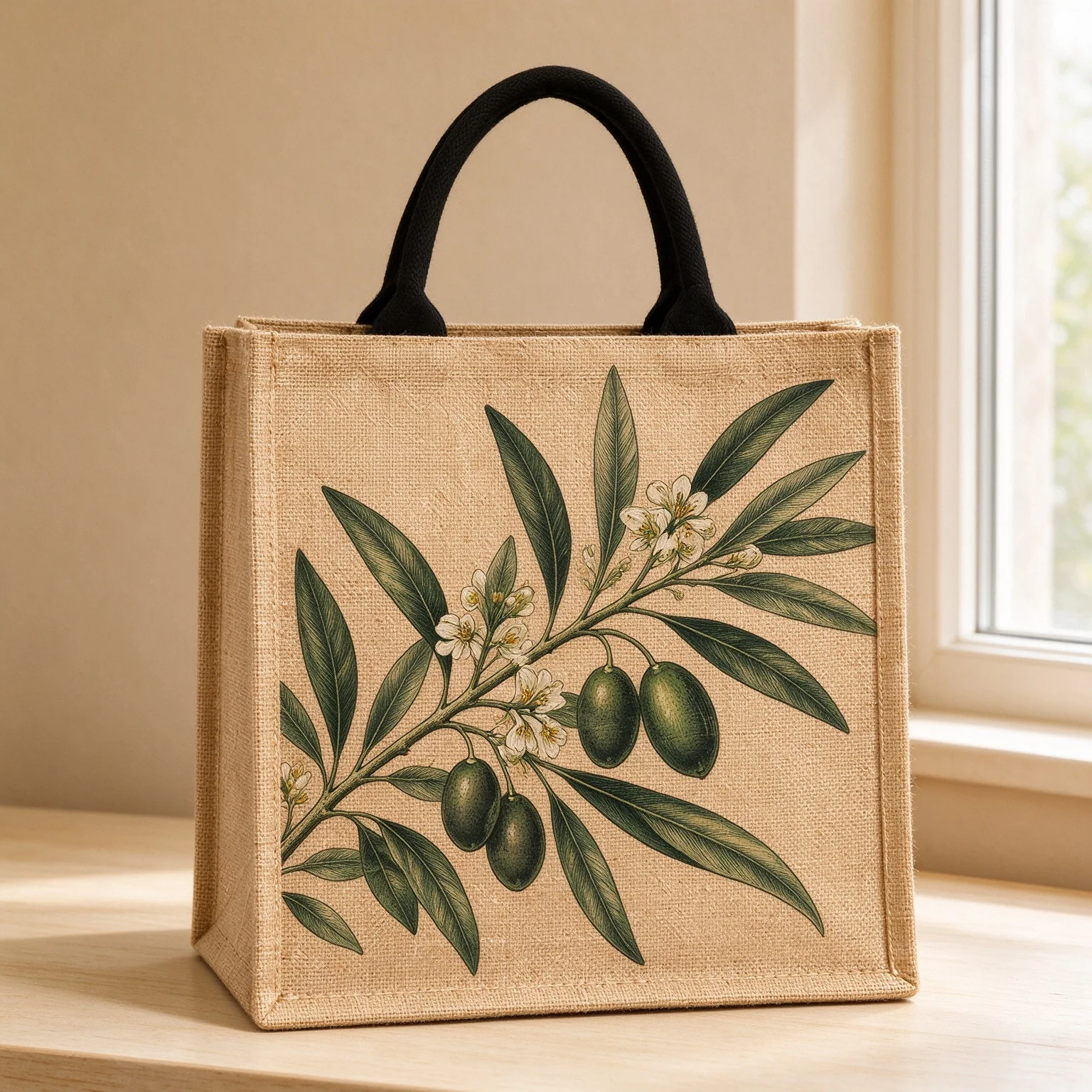 Olive Branch Tote Bag Green Botanical Leaf Fruit Print Reusable Shopping Bag Women Vintage Casual Handbag