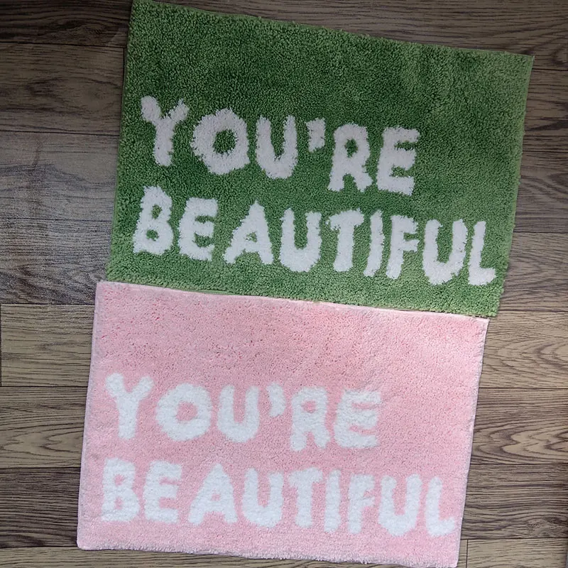 Pink Rug Bedroom Carpet Bedside Floor Mat You'Re Beautiful Tufted Rug Soft Fluffy Home Decoration Rugs For Living Room